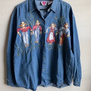 Keren hart jean button up